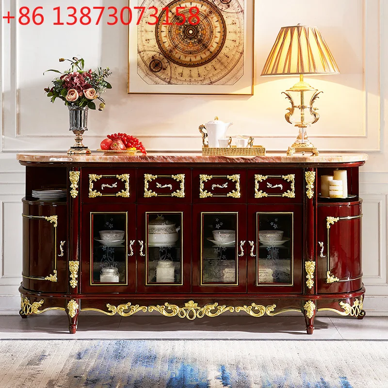 

European marble dining side cabinet Solid wood multi-functional storage partition cabinet Red sandalwood simple door cabinet