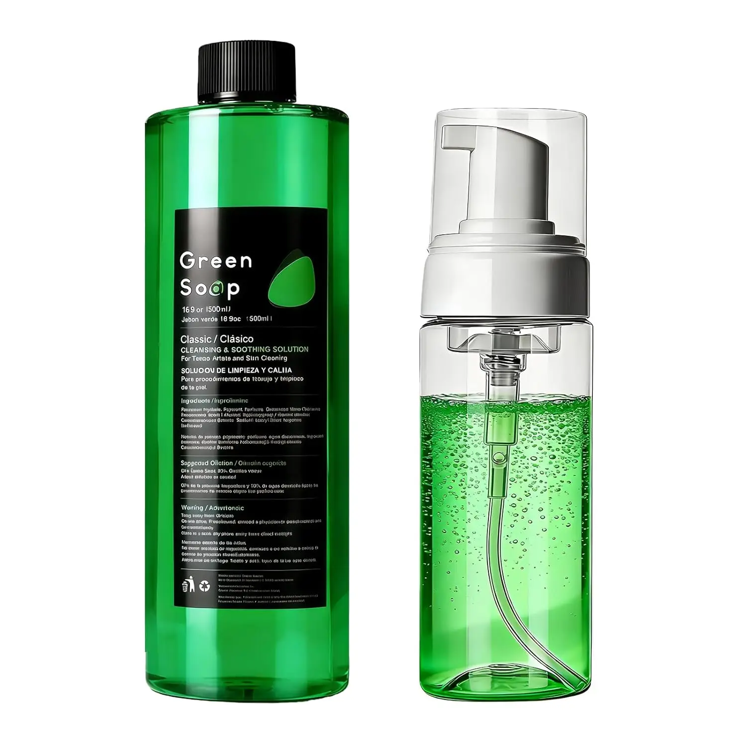 

16.9 OZ Tattoo Green Soap with 5 OZ Foaming Bottle, Tattoo Supplies, Liquid Cleaning Solution For Tattoo Aftercar