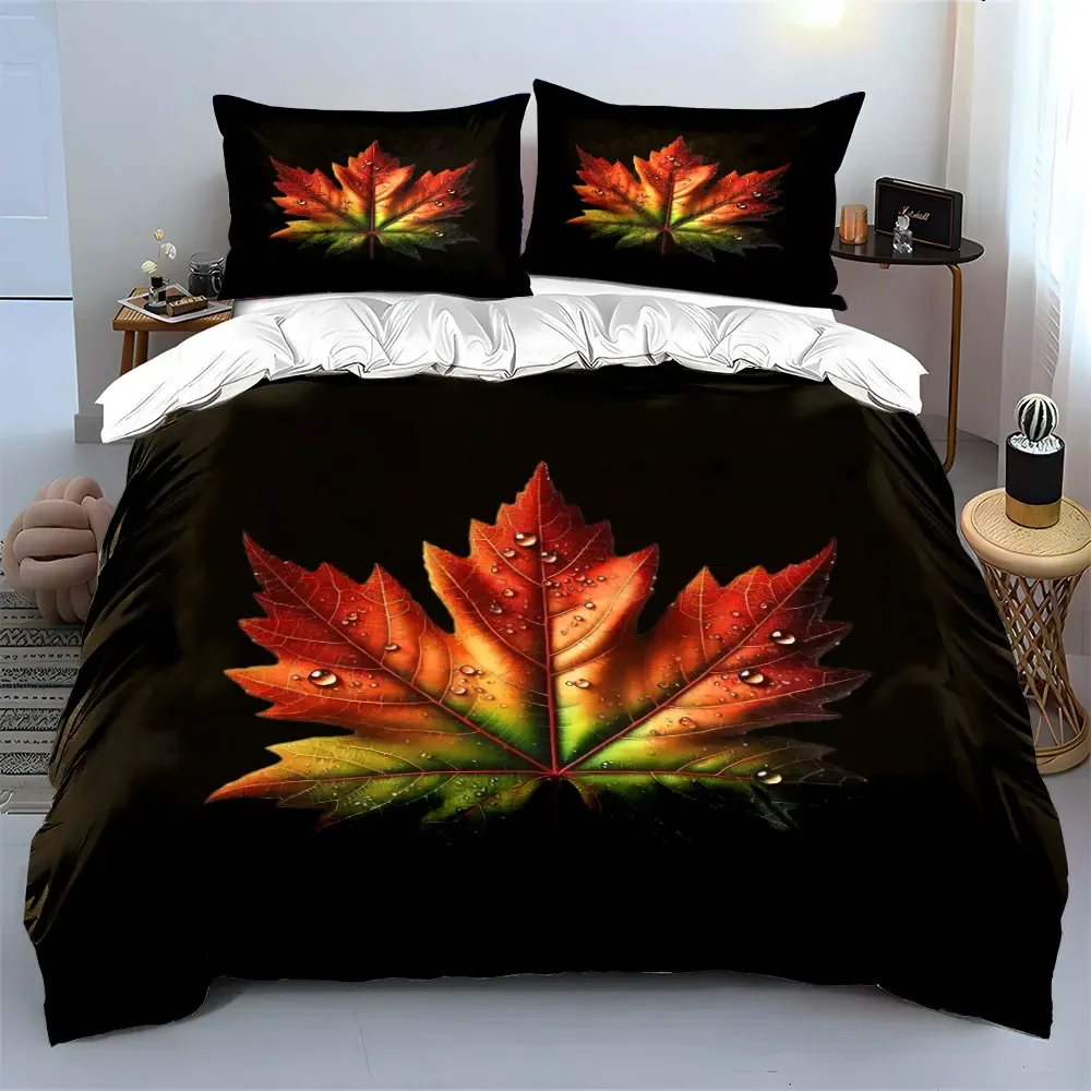 

Colorful Leaf Decor Set Bedding Set with 1 Duvet Cover 2 Pillowcases Single Double King Queen, Gift