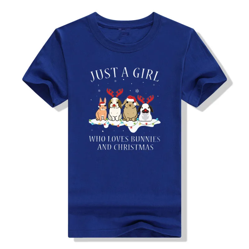 Just A Girl Who Love Bunnies and Christmas Classic T-Shirt Aesthetic Clothes Rabbits Printed Graphic Tee Tops Xmas Gifts