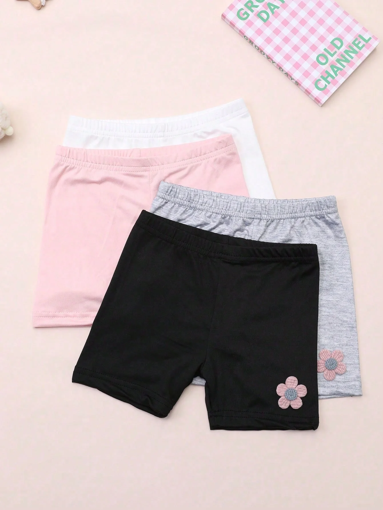 4 Stück Sommer-Leggings mit kleinem Blumenmuster und geradem Bein für Kinder, Sicherheitsshorts für Mädchen, Leggings für Kinder im Alter von 2–12 Jahren, für den täglichen Gebrauch – Detail 3