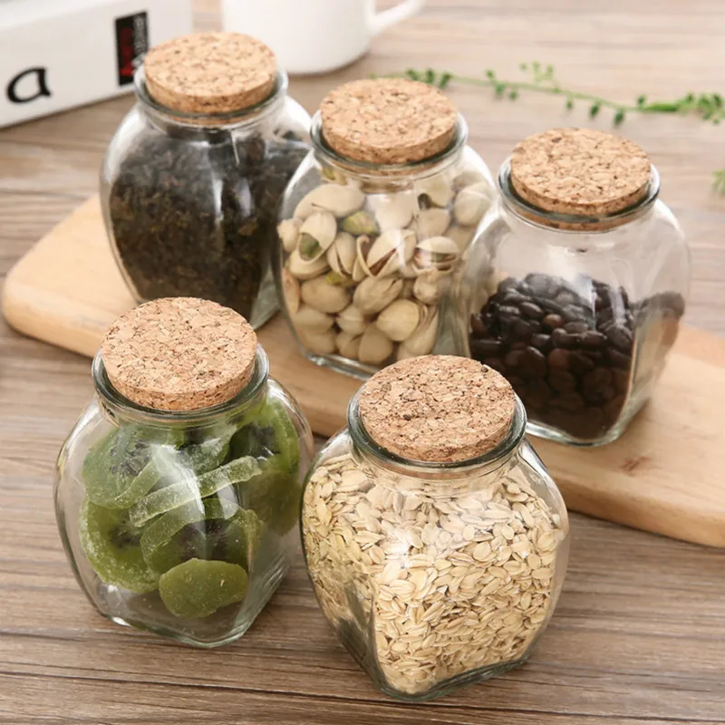 New Glasses Food Storage Jars with Wood Lid Tea Coffee Beans Snacks  Container Cereal Organizer  Kitchen Spices