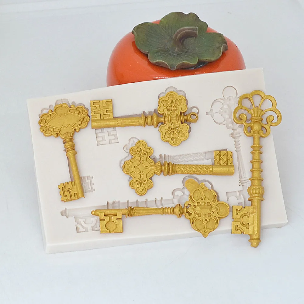 Retro Key Fondant Silicone Mold Variety Of Key Lock Cake Decoration Creative Diy Baking Chocolate Mold