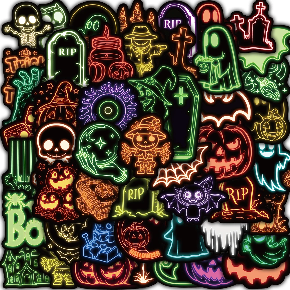 50PCS Neon Halloween Aufkleber Kreative Dekoration Laptop Gepäck Telefon Kunst Bild Graffiti Coole Zimmer Kaffee Cartoon Aufkleber