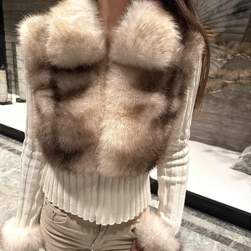 

Fur Coat Eco-friendly Sweater Crop Cardigan Designer Knitwear Spring Knitted suit Sweater Women Long Sleeve Cuddly Vintage