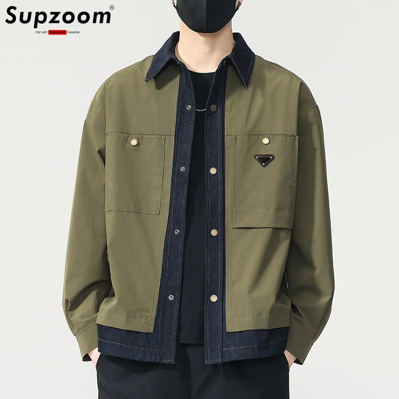 

Supzoom Новое поступление, модная осенне-зимняя мужская красивая повседневная короткая куртка с отложным воротником и ковбойской строчкой