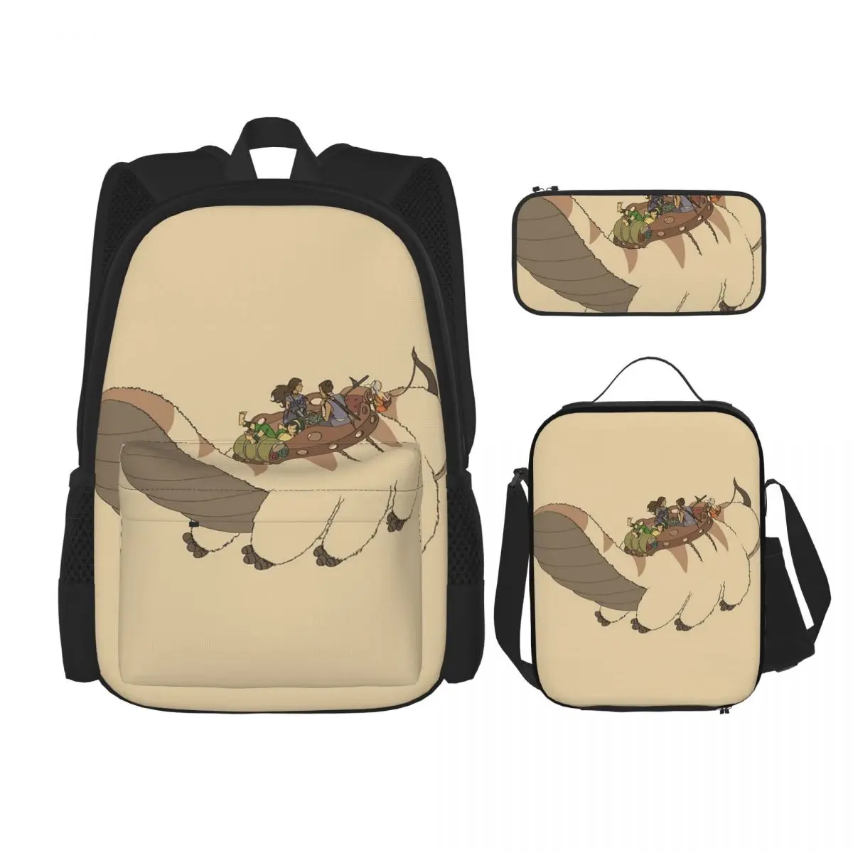 

Appa Avatar The Last Airbender Backpacks Boys Girls Bookbag School Bags Cartoon Kids Rucksack Lunch Bag Pen Bag Three-Piece Set