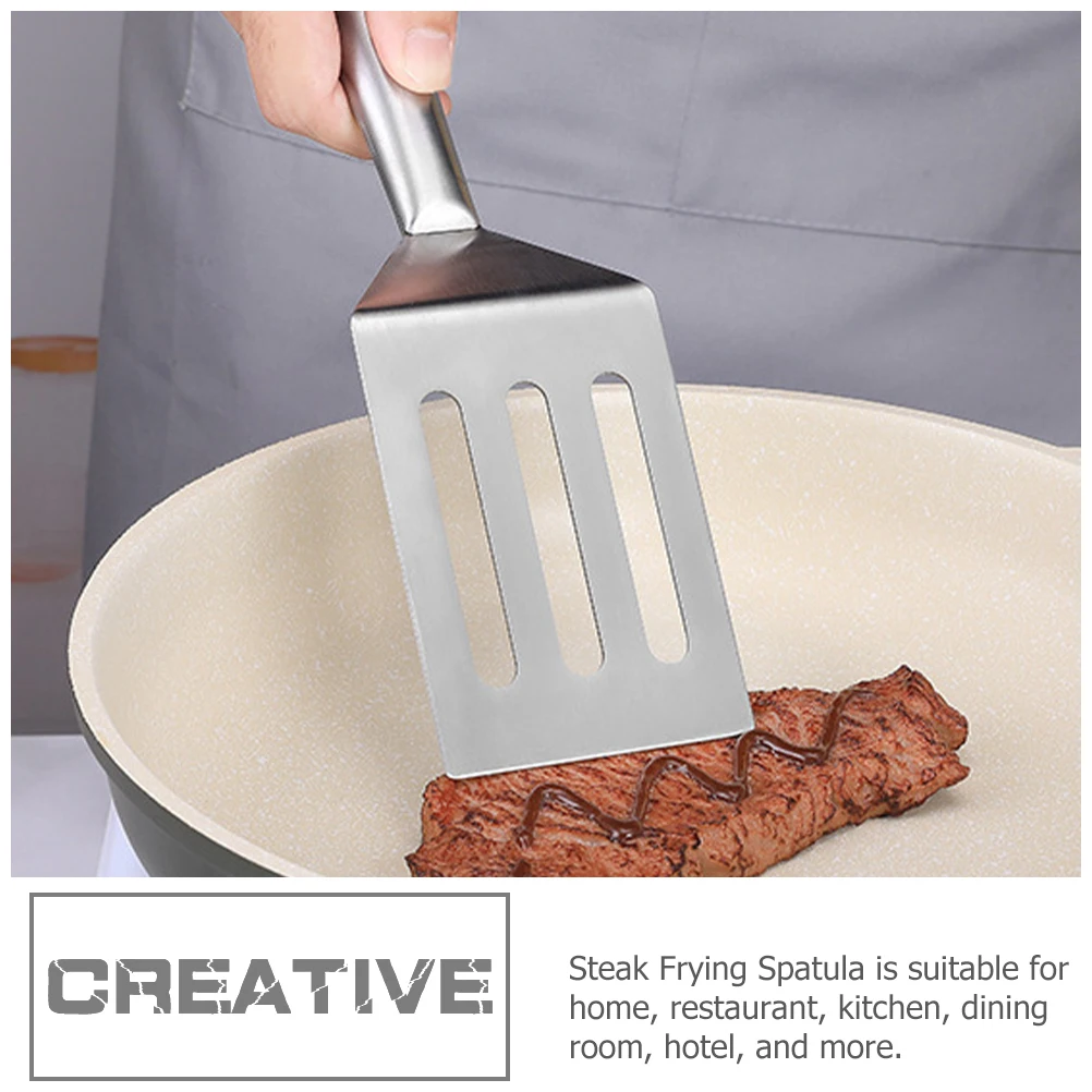 1 szt. Szpatułka do smażenia steków ze stali nierdzewnej, nieprzywierająca, narzędzie kuchenne z zakrzywionym uchwytem i filtrem do oleju, do użytku domowego, w restauracji i hotelu.