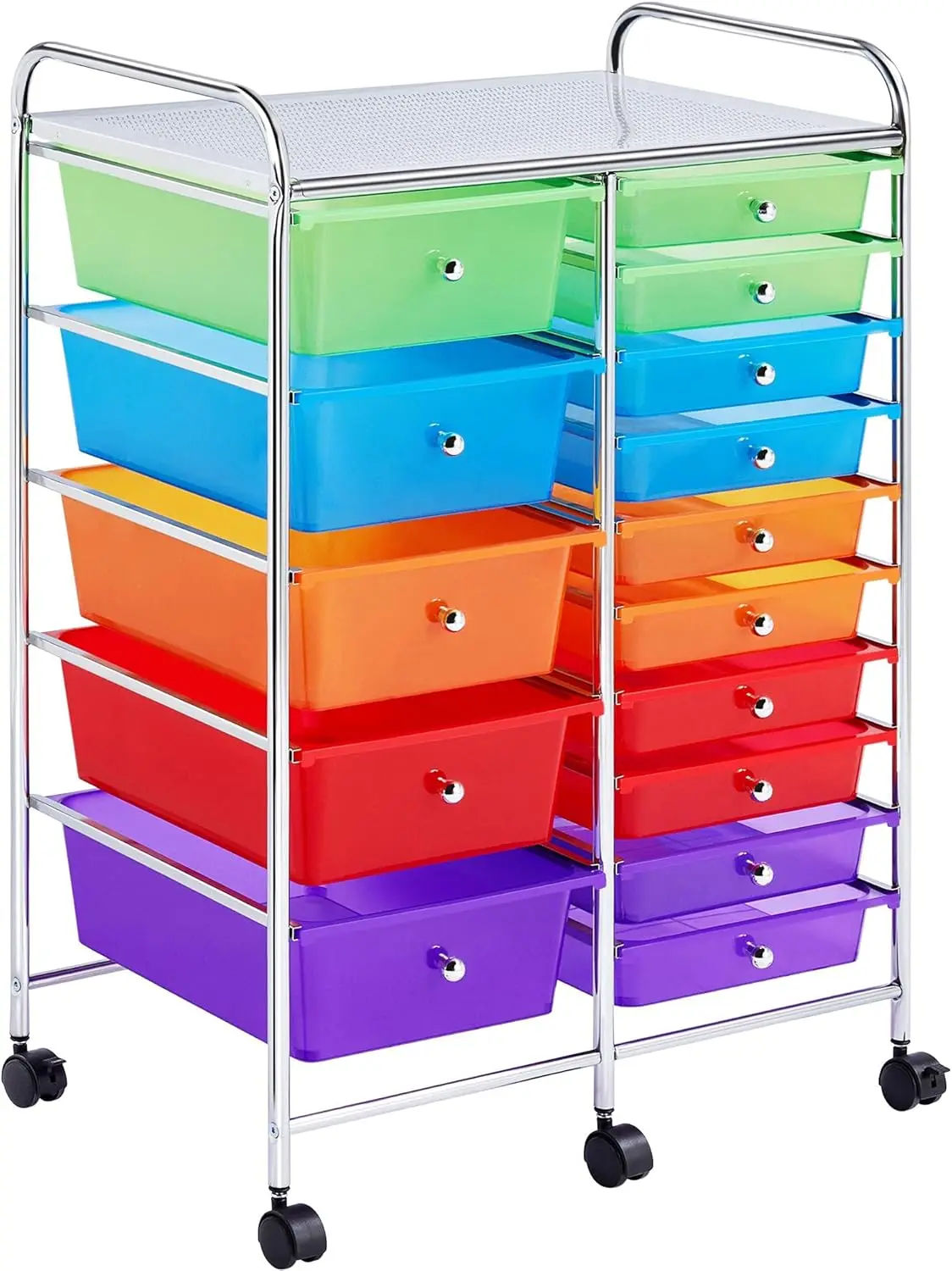 

15 Drawer Rolling Storage Cart on Wheels, Multicolor, Mobile Utility Organizer for Office, Home, Craft Room