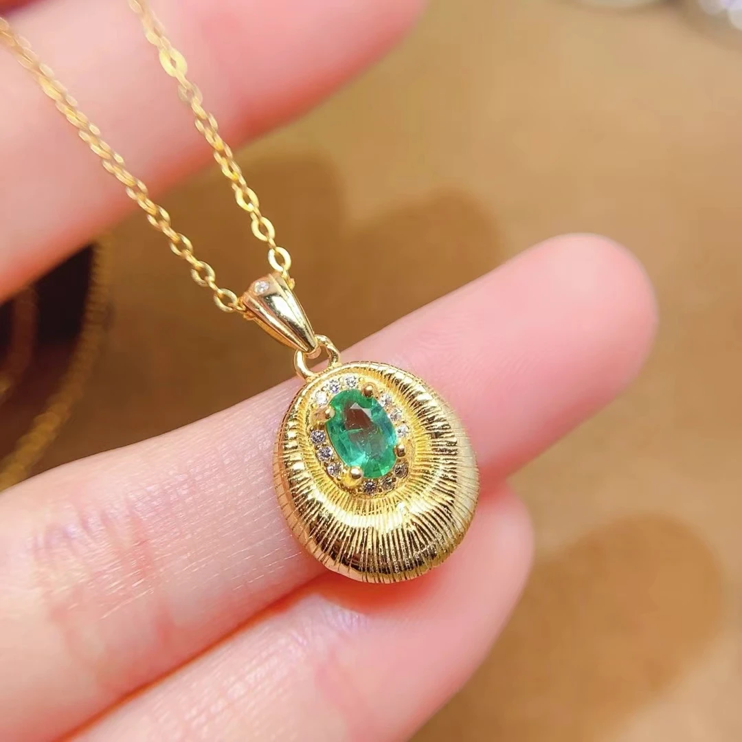 

Genuine Colombian Emerald Pendant 4mm*6mm Natural Emerald 925 Silver Necklace Pendant with 18K Gold Plating