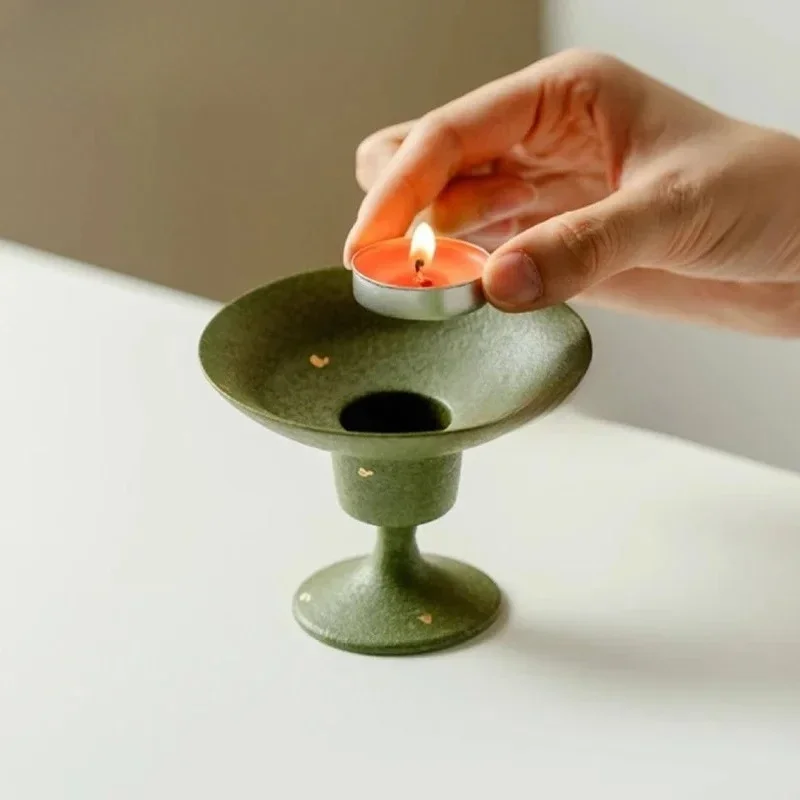 Green Tangerine Gold Sprinkled High Foot Incense Holder Zen Garden Incense Burners Consecrate Censer Home Accessories Ornaments