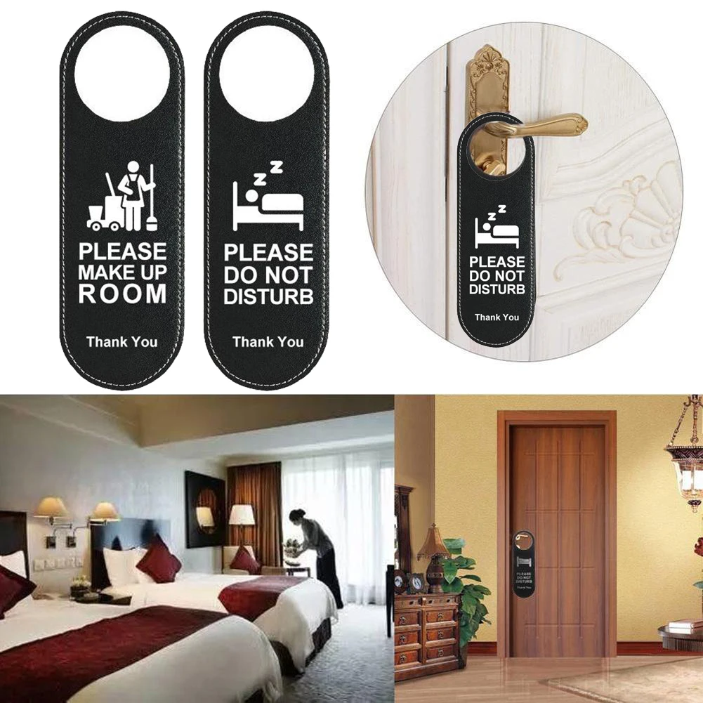 Do Not Disturb Signs Door Knobs Hanger Pendant Double-sided Leather Door Hanger Tags Cleaning Label Tips For Hotel Make Up Room