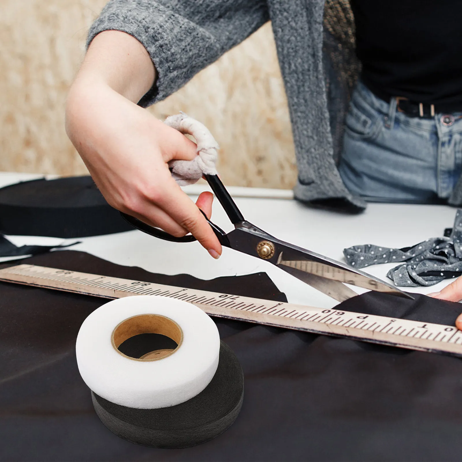 Iron On Fabric Adhesive Tape 2 Rolls Double Sided No Sew Hemming Tape for Clothes Curtains Pants Shoes Hats
