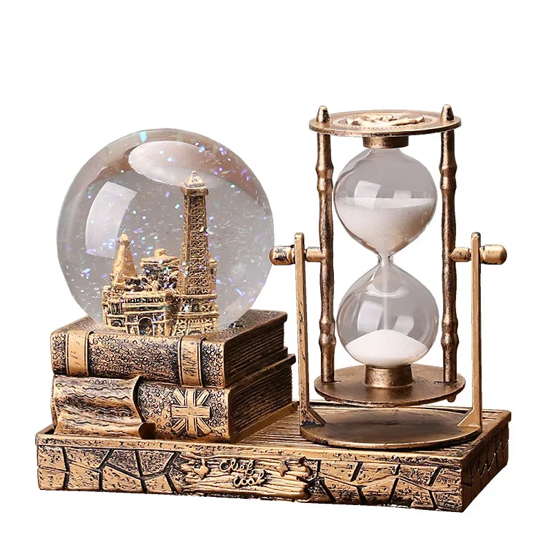 Creative tower luminous crystal ball, student chronograph hourglass, birthday gift for classmates, resin gift, desktop ornament