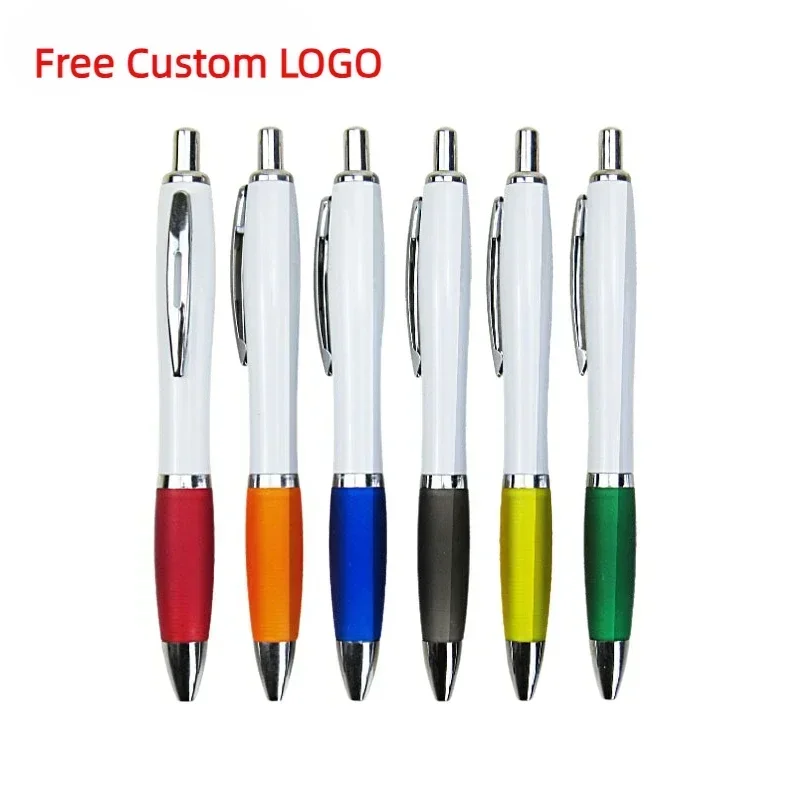 100Pcs Free Custom Logo Ballpoint Pen For DIY  Advertising Signature Pen Gift Lettering Engraved Name Silver And White