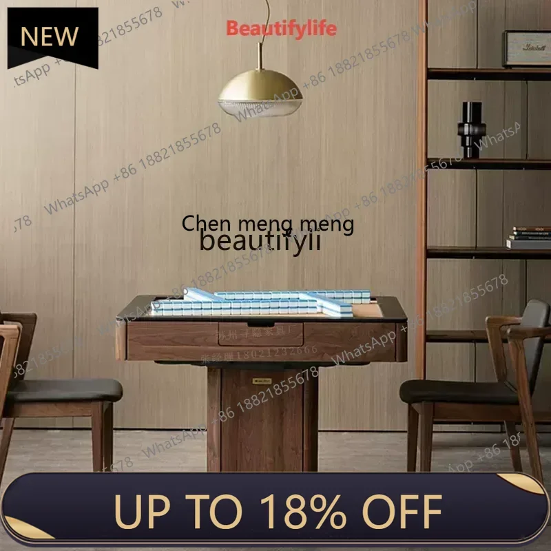 

P178 Solid Wood Mahjong Machine Dining Table Dual-Use Multi-Functional Black Walnut Automatic Household Dining Table Integrated