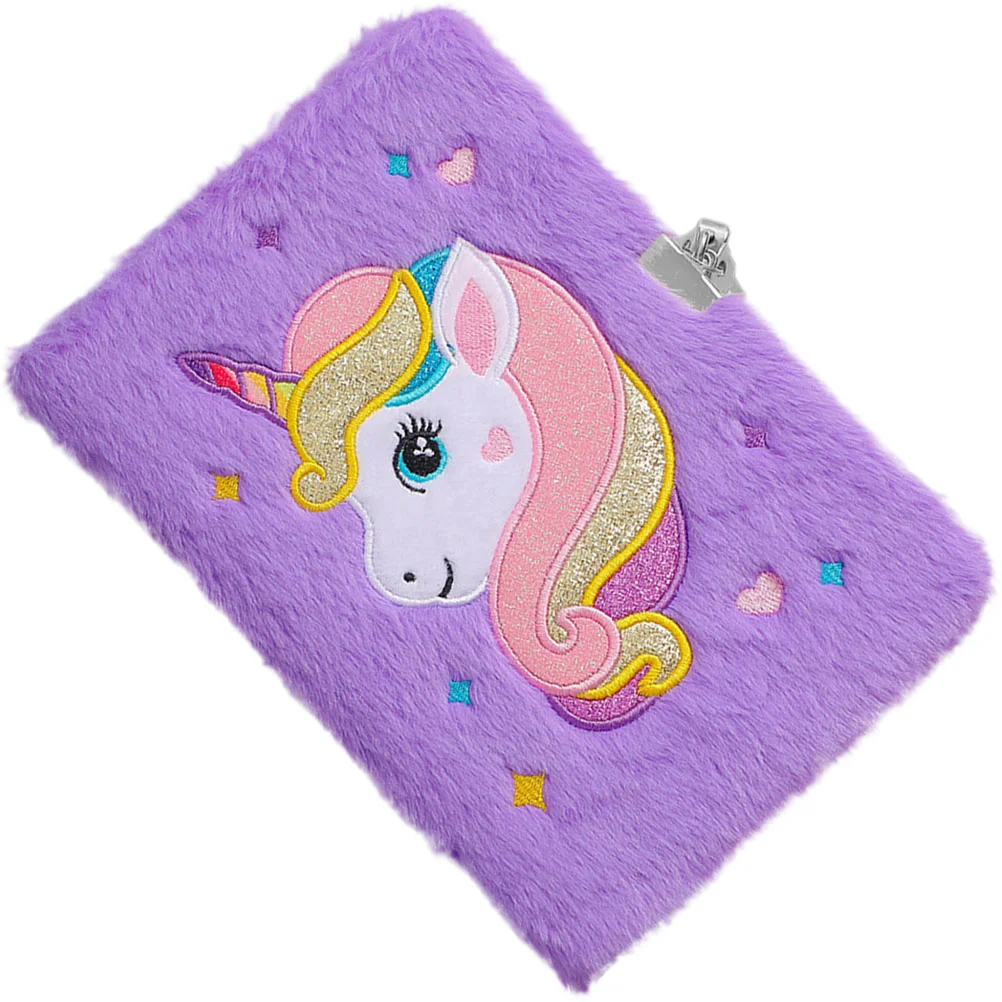 

Unicorn Notebook Buro Diary with Lock Pocket for Girls Unicorns Pattern Notepad Fuzzy Plush Kids Notebooks The