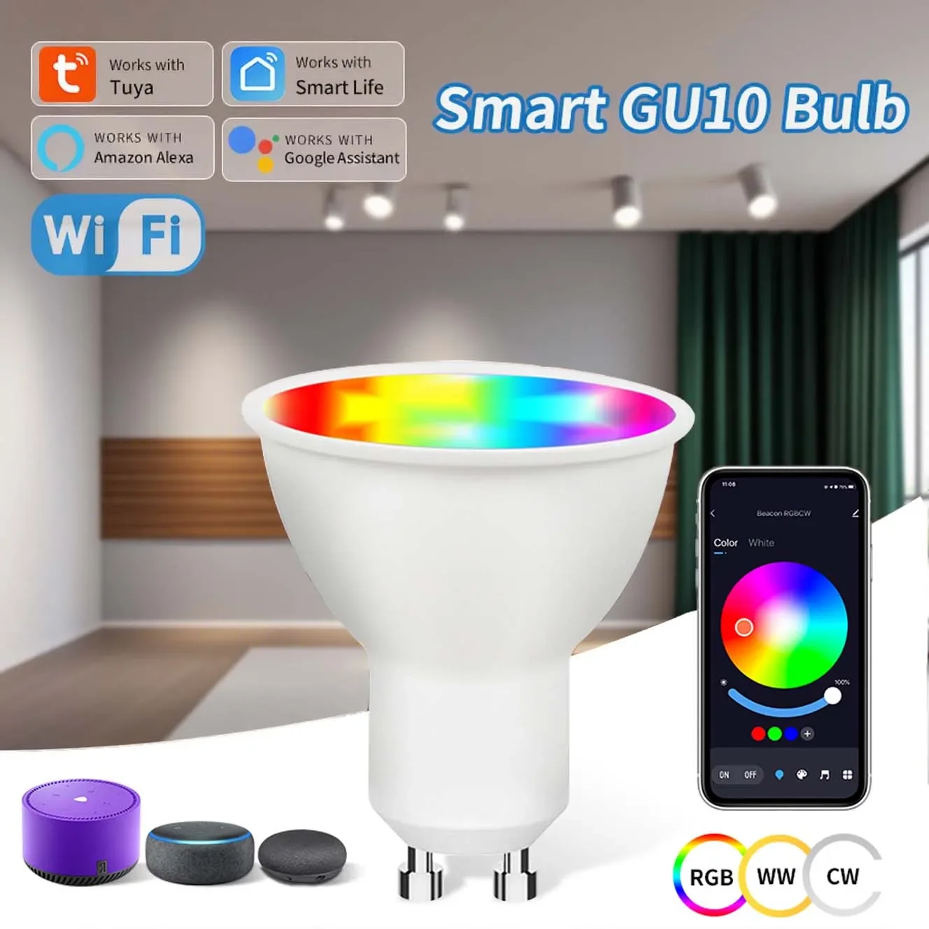 

9W Tuya Smart WiFi GU10 LED Bulb AC 220V 110V RGBCW Spotlight Alexa Lamp Smart Life APP Voice Control Alexa Google Home