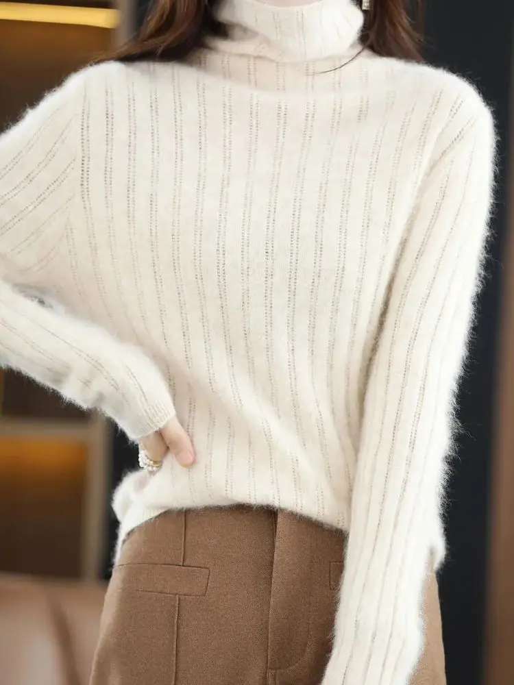 

New Fashion Autumn Winter Women 100% Mink Cashmere Sweater Turtleneck Basic Pullover Female Soft Long Sleeve Warm Tops 2024