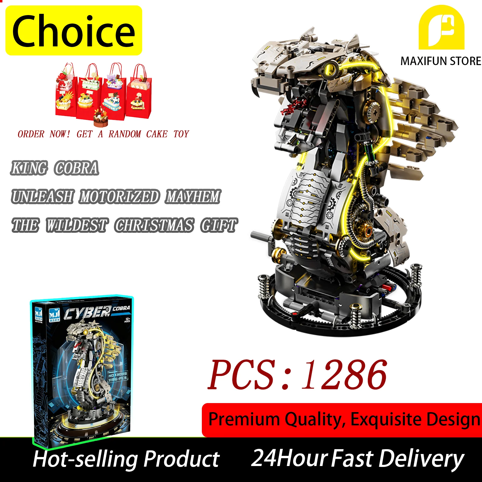 

MOC 1286 Pieces Motor-Driven Cobra Building Block Toy Animal Series Desktop Decoration Assembly Blocks Gift for Kids and Adult