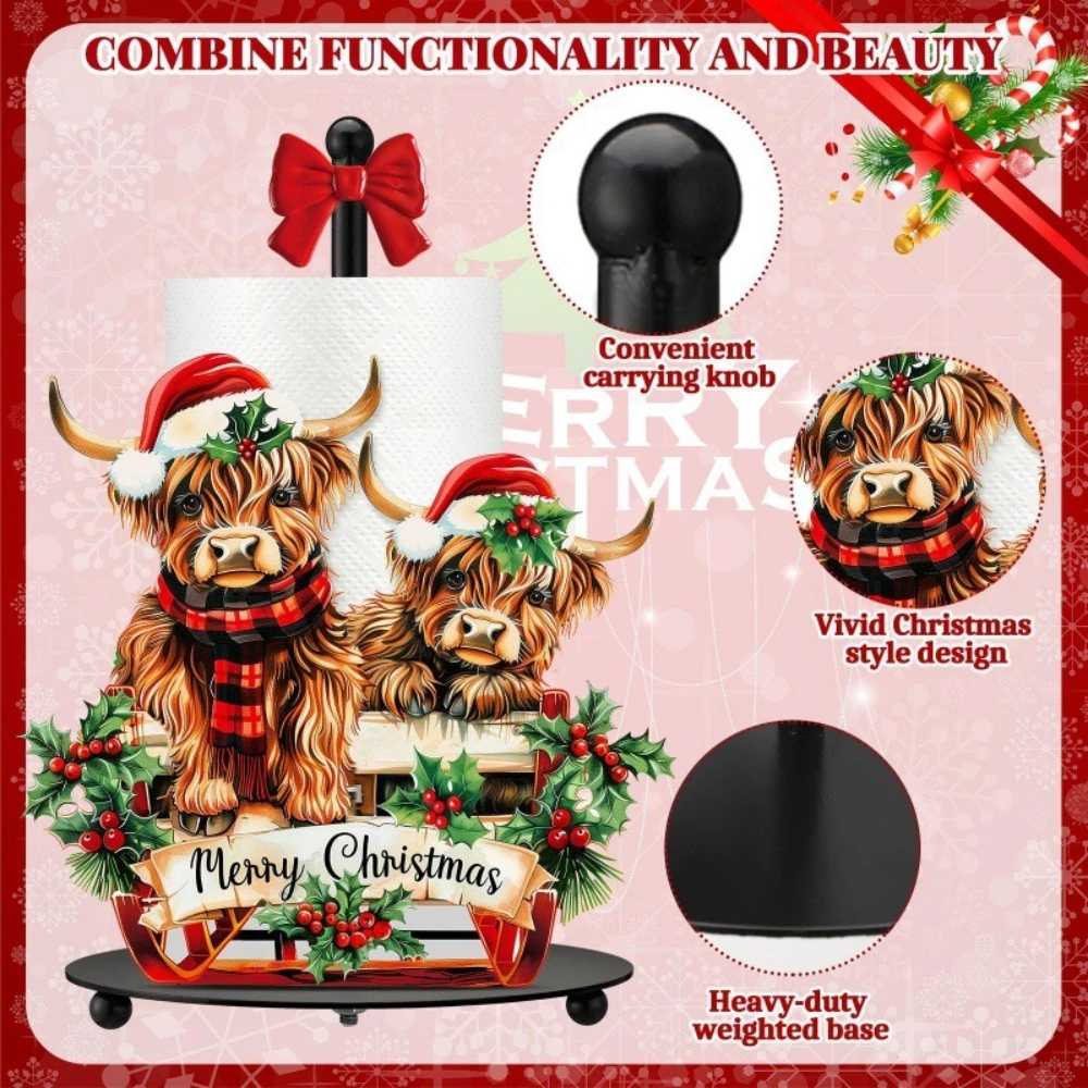 

Christmas Highland Cow Tissue Holder Countertop Bathroom Home Decoration Kitchen Tissue Holder Animal Sculpture Ornaments