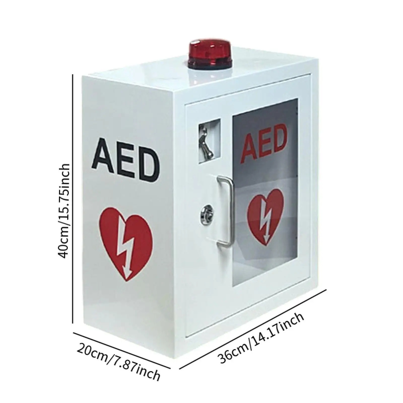 خزانة Aed فارغة مع إنذار ضوء ستروب للطوارئ مع مقبض نافذة شفافة مثبتة على الحائط ملحقات قوية مقاومة للاهتراء