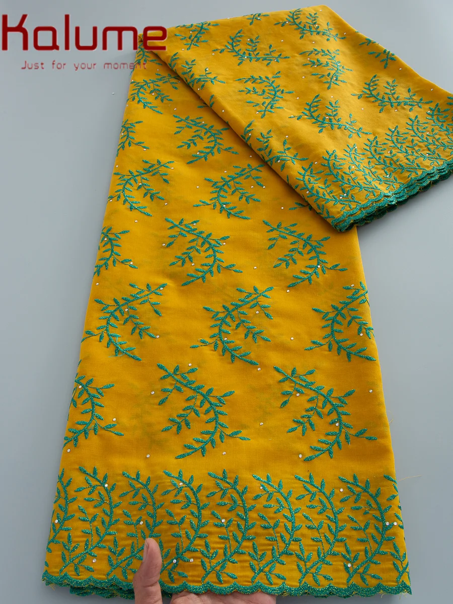 

Нигерийская хлопковая кружевная ткань Kalume высокого качества с камнями, африканское швейцарское кружево из вуали для пошива женских свадебных и праздничных платьев