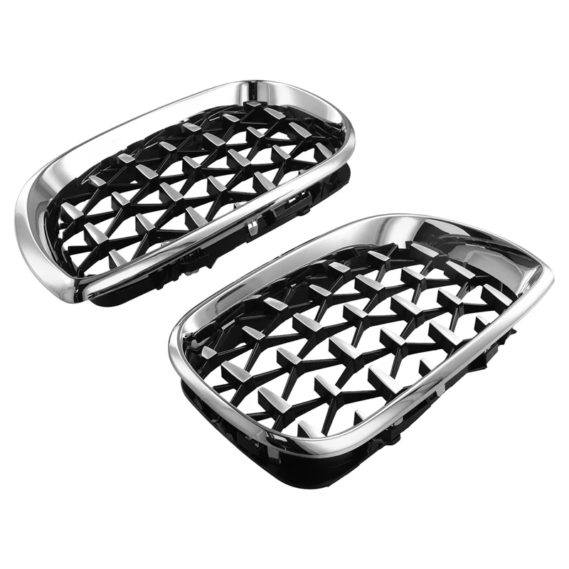 Pair Chrome Diamond Front Grill Kidney Grille L+R For BMW E46 4-Door Sedan 2002-2005