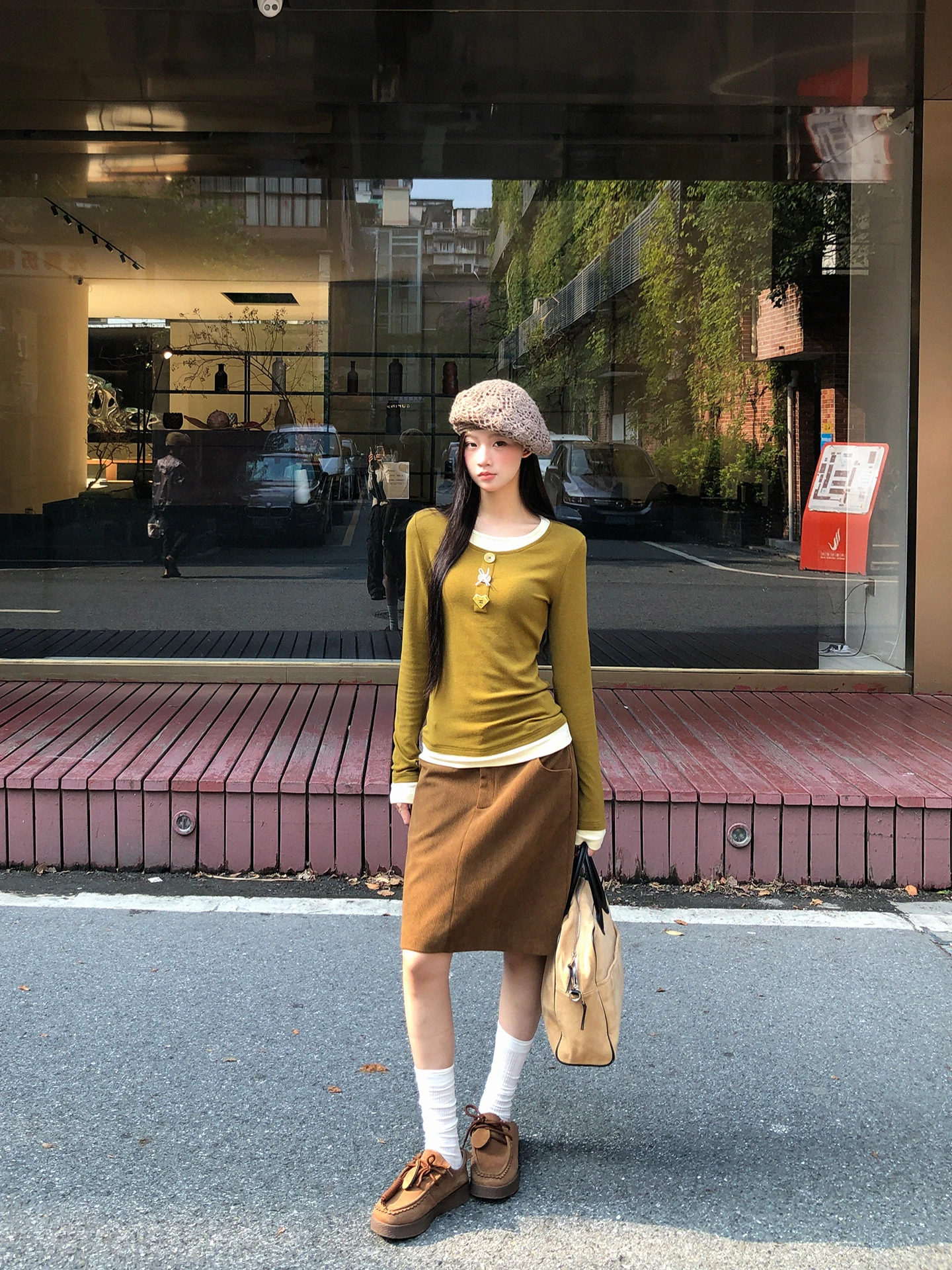 قميص نسائي طويل الأكمام من ريد سيليبريتي كلوب، ملابس داخلية بتصميم قطعتين وهمي، قميص عصري بأسلوب عملي مصنوع من مزيج القطن #2