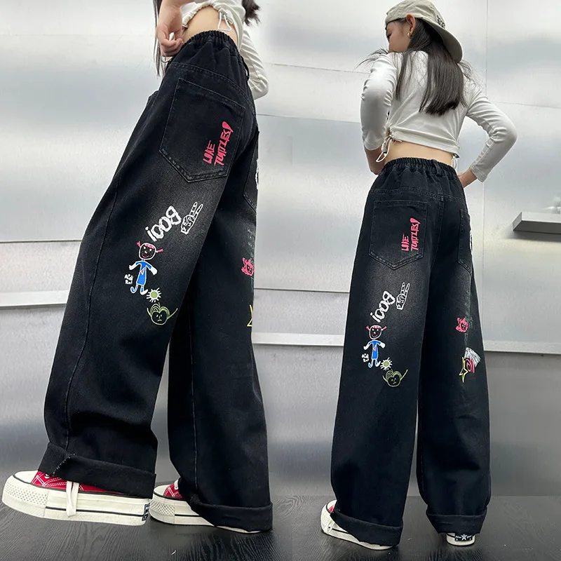 Wide Leg Jeans for Girls Spring Autumn Loose Vintage Straight Retro Pants Fashion Teenage Kids Trousers 6 8 9 10 11 12 14 Years