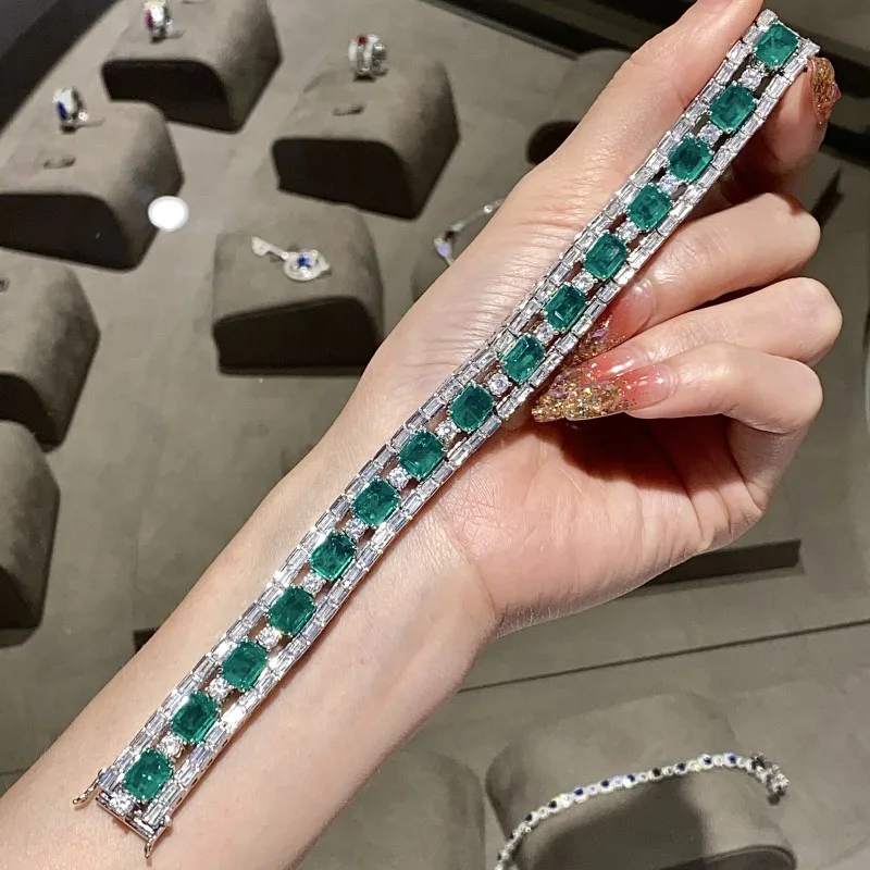 ZOCA 925 Sterling Silver Brand Fashionable and Trendy Green Synthetic Bracelet  White Gold Plated Fine Jewelry