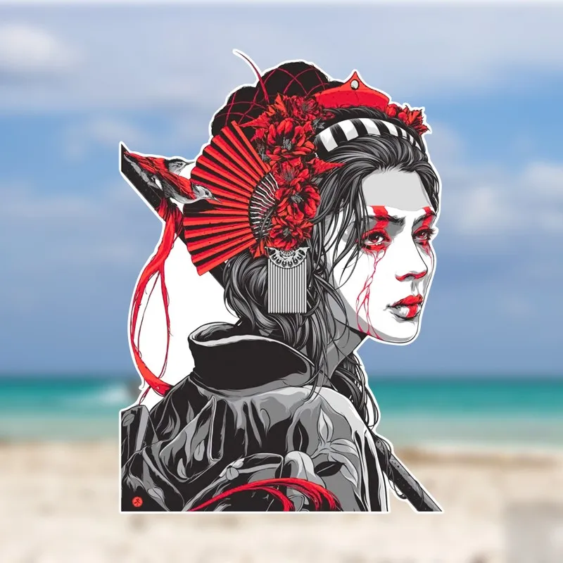 EARLFAMILY For Geisha Samurai Vinyl Scratch-proof Car Stickers JDM Accessories Waterproof Home Appliance Car Door Protector