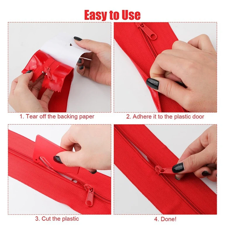 2Pcs Dust Barrier Zipper,Instant Door Dust Protection Self-Adhesive Tarp Double Zipper Blade Construction