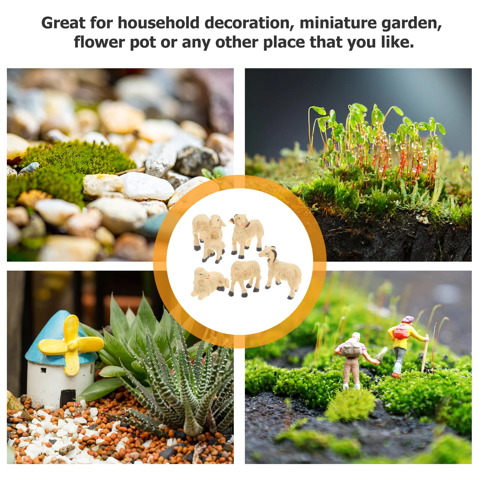 

6Pcs Resin Sheep Miniatures Beautiful Small Garden Decoration Home Mini Ornament Bonsai Supplies Sheep Garden Decoration
