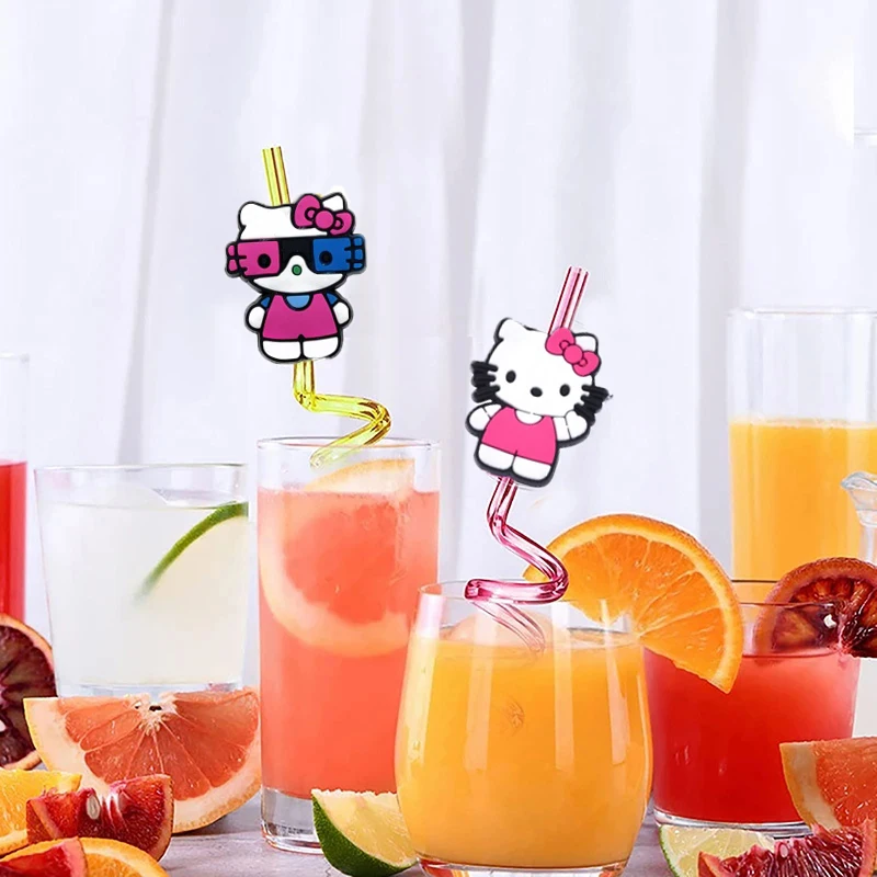 Pajitas de Hello Kitty para decoración de fiesta de cumpleaños, cubierta reutilizable de gato, taza, recuerdo de Baby Shower, regalo de juguete para