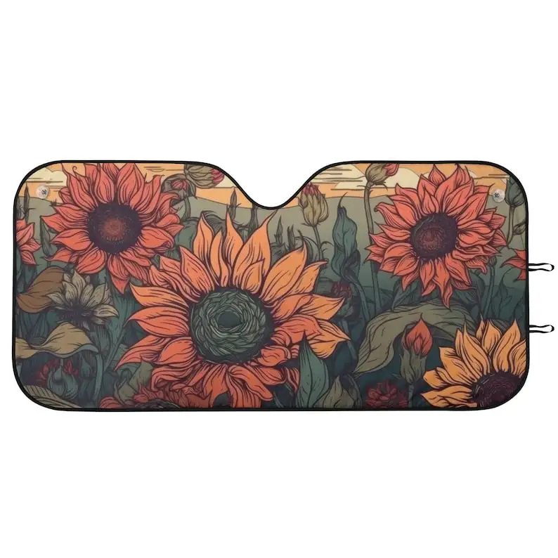 Sunflowers Car Auto Sun Shade, Nature Botanical Floral Windshield Sunshade, Summer Lovers Car Gift, Car Accessories,