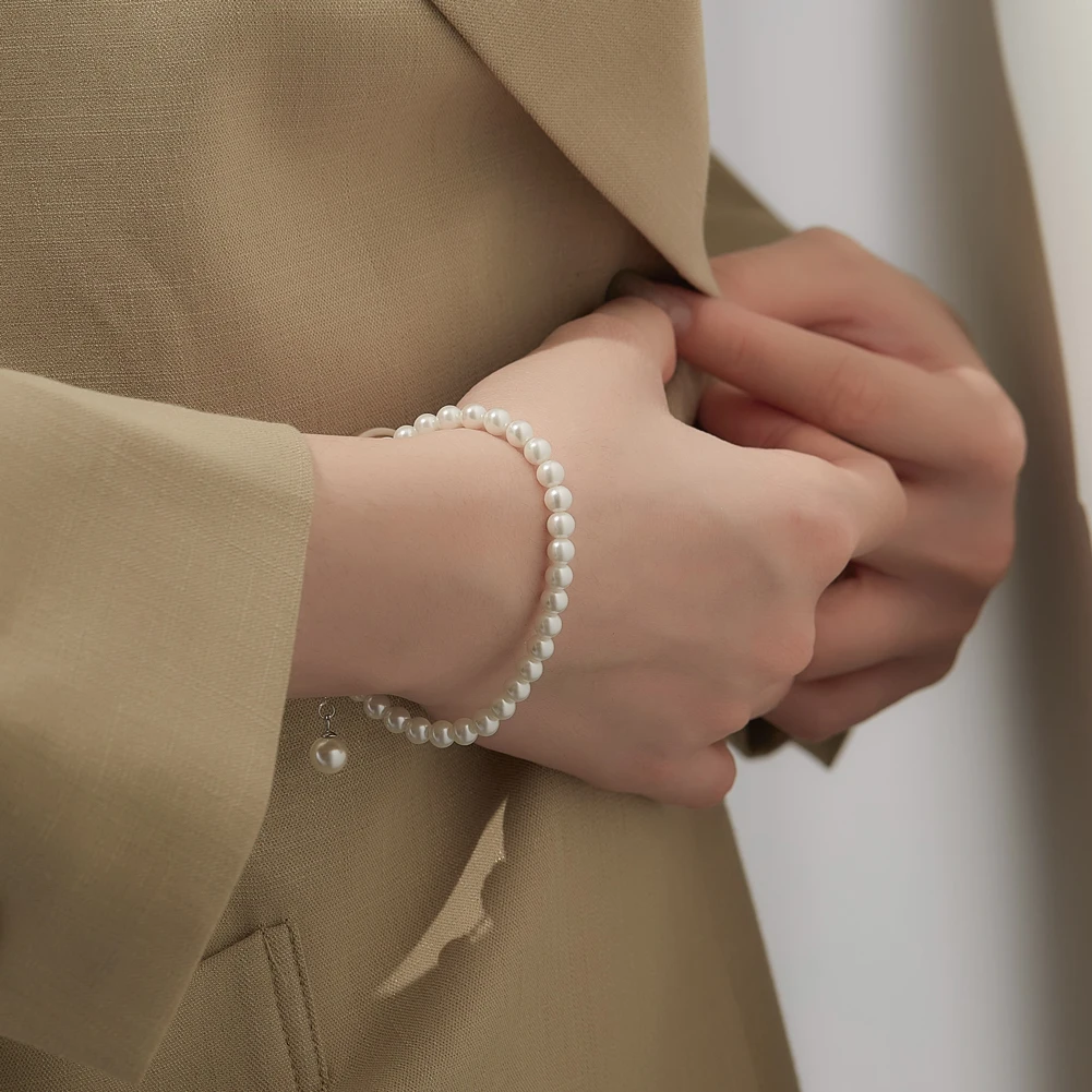 LEKANI Real 925 Sterling Silver Shell Pearl Bracelet Beads Anniversary Gift For Girlfriend Vintage Fine Jewelry For Woman