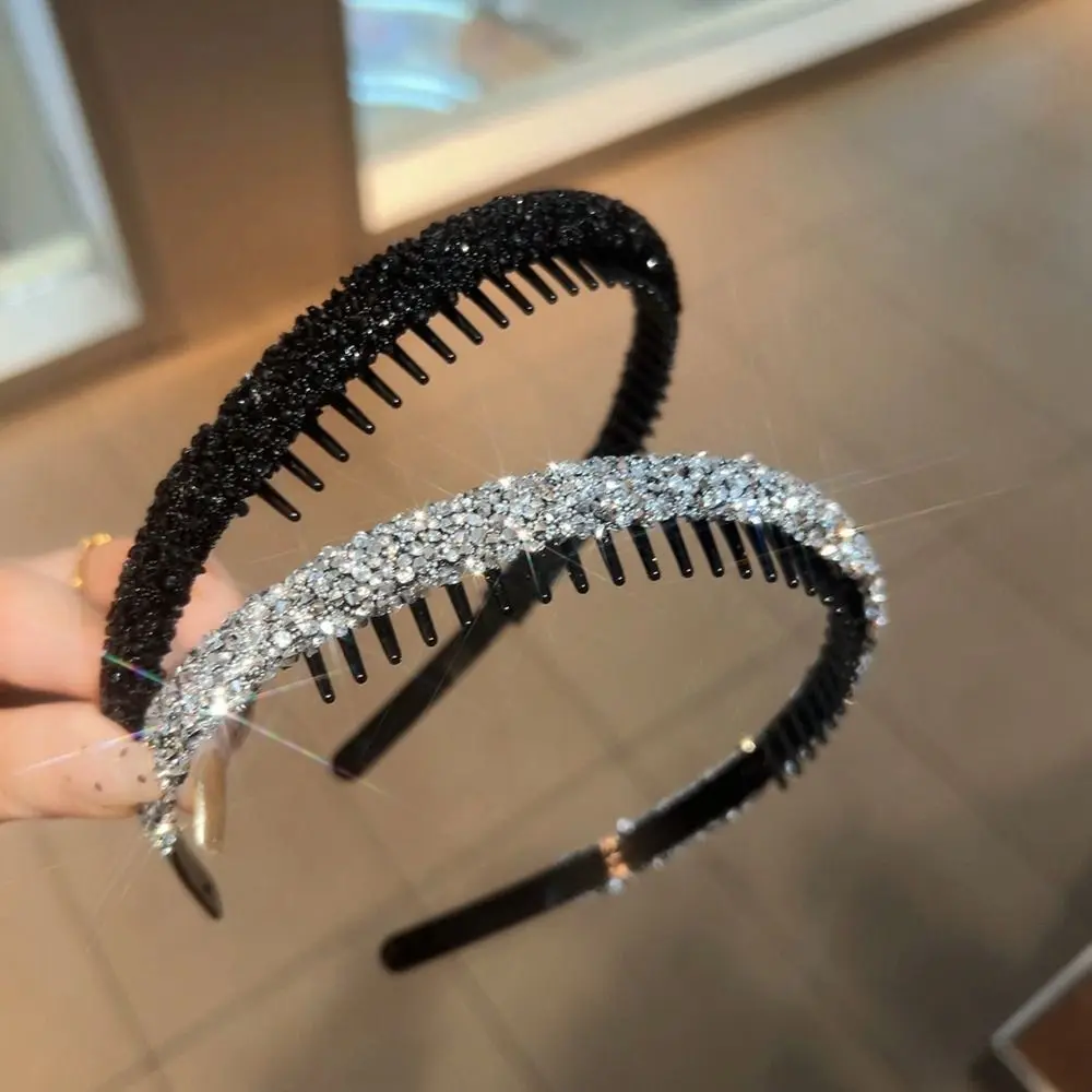 Headband de strass plástico, bonito com dentes, lavagem facial, aro de cabelo de diamante, estilo coreano compõem hairband, antiderrapante, maquiagem