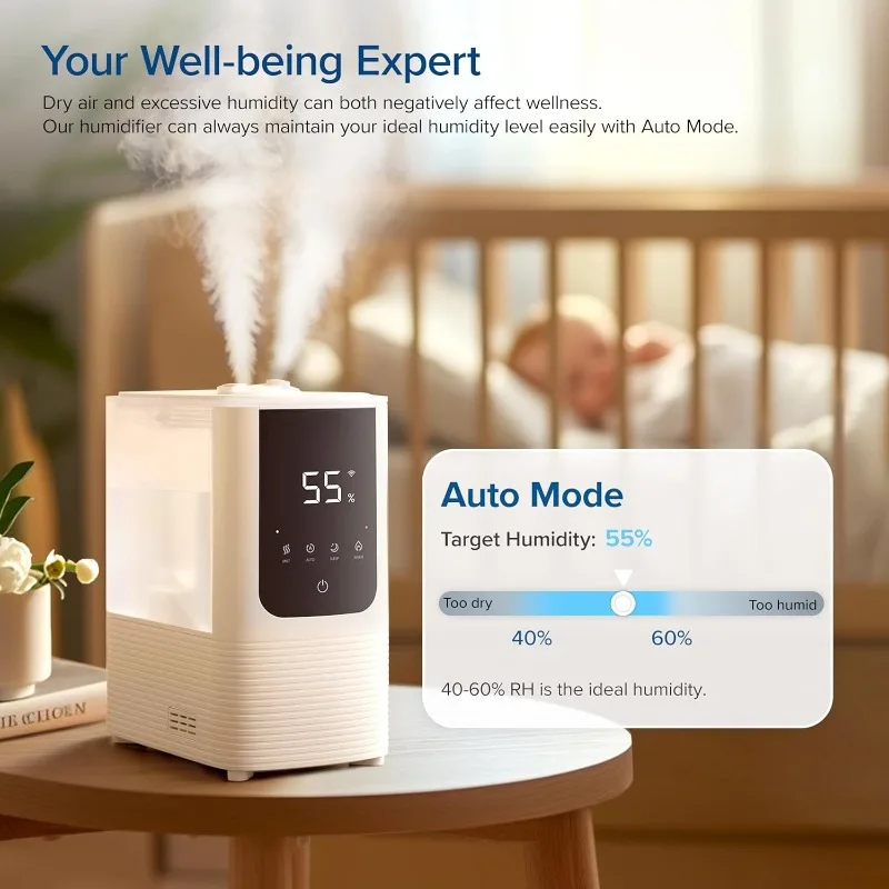 Humidificadores para el hogar del dormitorio, humidificador de aire inteligente de niebla cálida y fría para habitaciones grandes, humedad personalizada automática, símbolo rápido