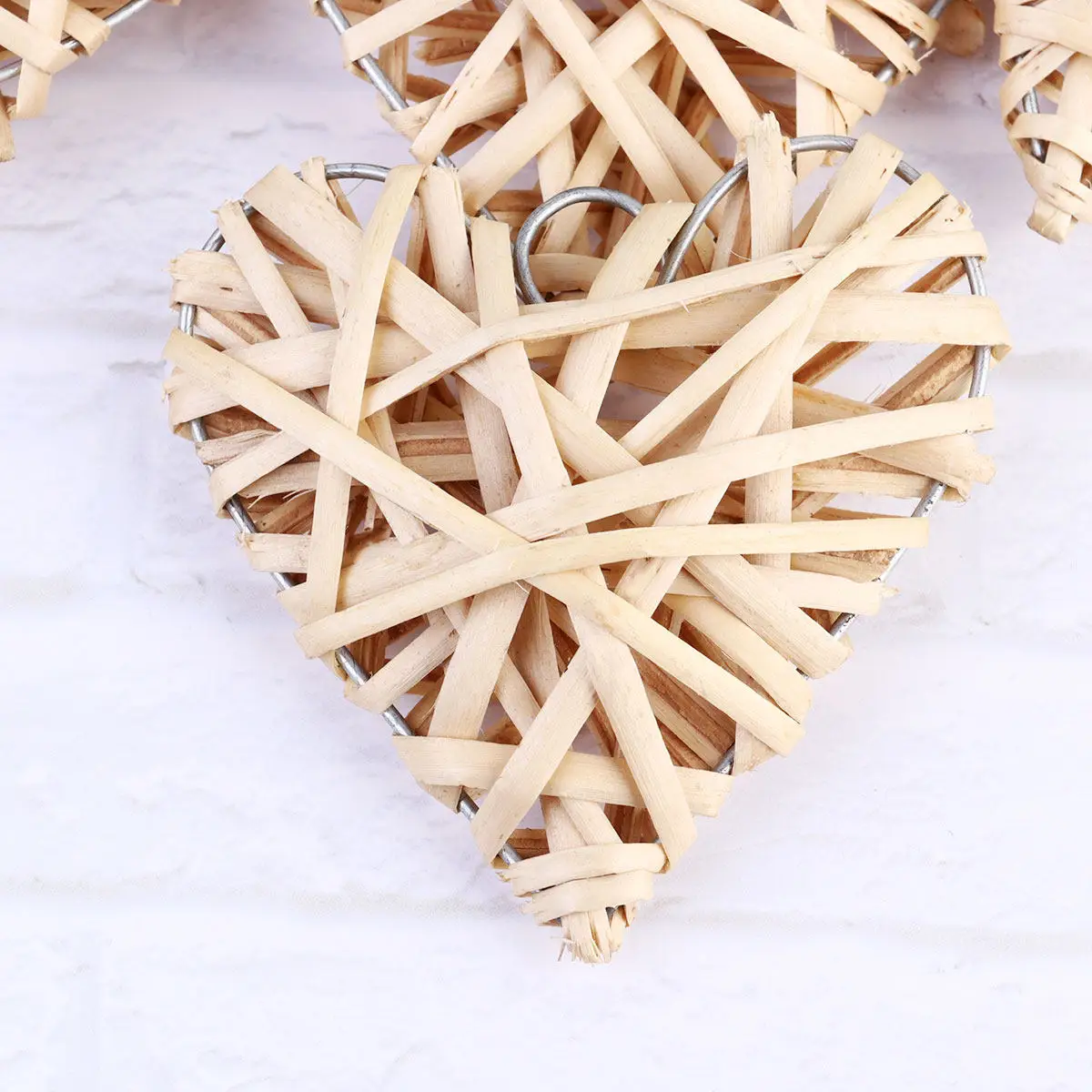 6Pcs Willow Woven Heart-Shaped Rattan Hanging Decorations Natural Sturdy Romantic Party Wedding Valentines Day Photo Props 10Cm