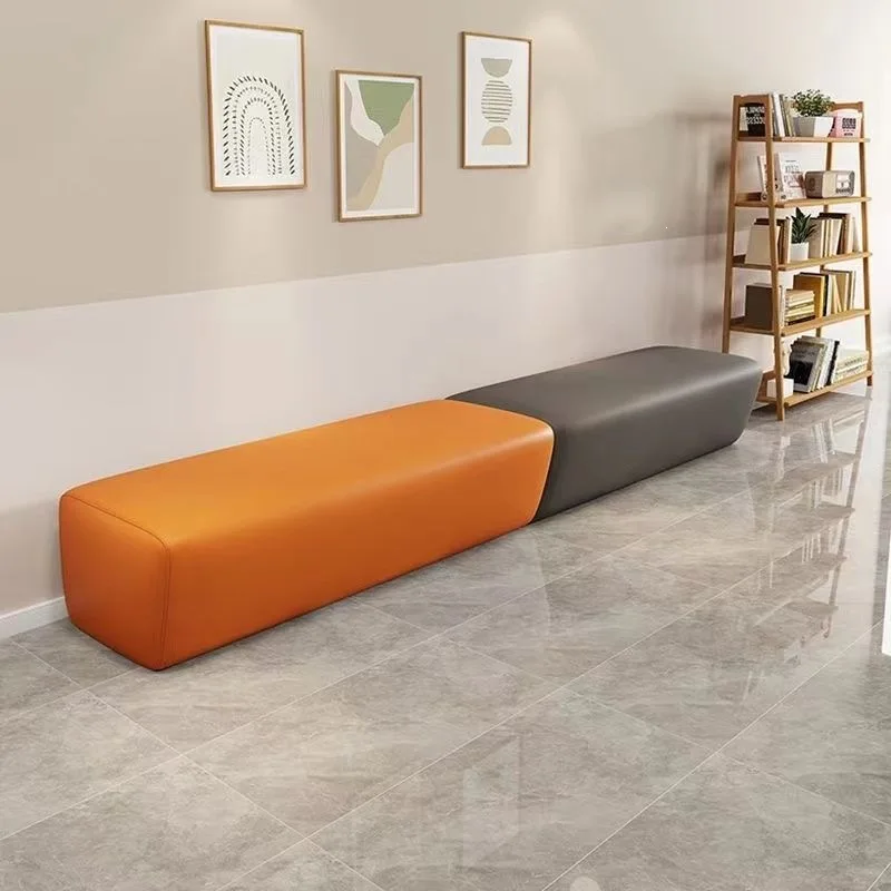 Waiting area sofa: modern, minimalist, wear-resistant, scratch-resistant leather, long bench, no backrest
