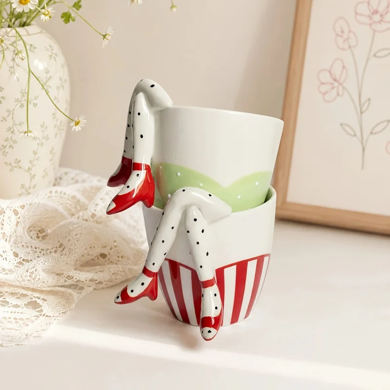 1 Pcs Super Interesting Ceramic Mug Internet Celebrity Drinkware Coffee Drinking Cup Creative Leggy High Heel Handle Design