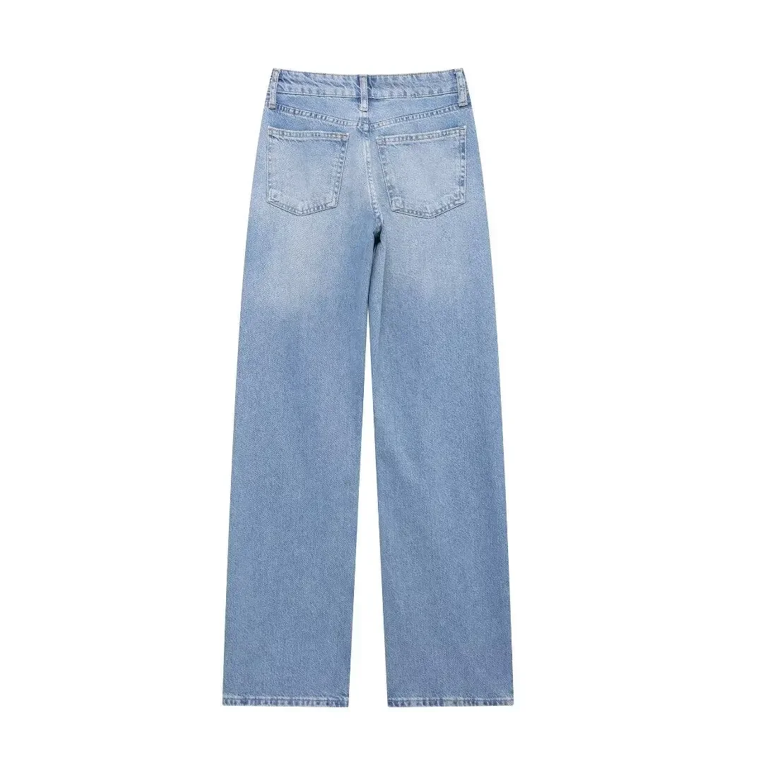 Jean Taille Haute en Denim pour Femme, Pantalon Polyvalent, Décontracté, Décoration de Perles, Poche Latérale, Rétro, Fermeture Éclair, Nouvelle Mode