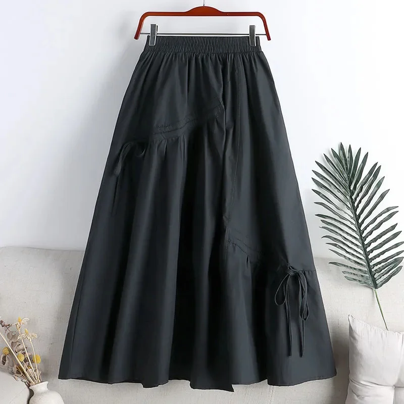 Summer 2026 New High-waist Skirts Female Fashion Skirt Women Slim Irregular Straps Long Large Temperament A-line Skirt Ladies