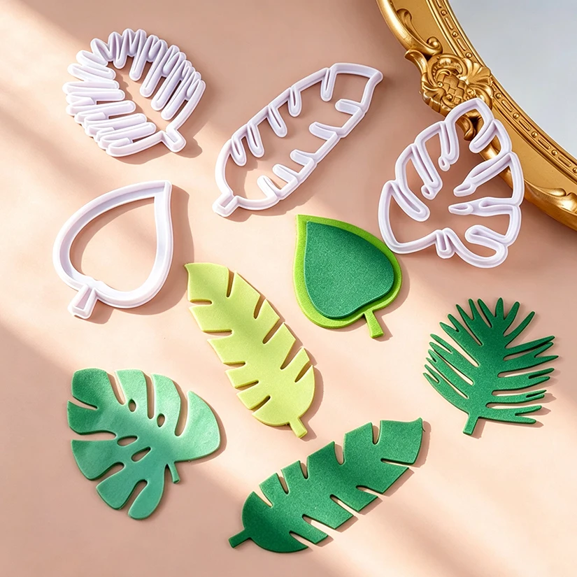 4 Pcs/Set Palm Monstera Deliciosa Leaf Cutter Gum Paste Flowers Cake Decorating Cutter Fondant Mold Sugar Tools