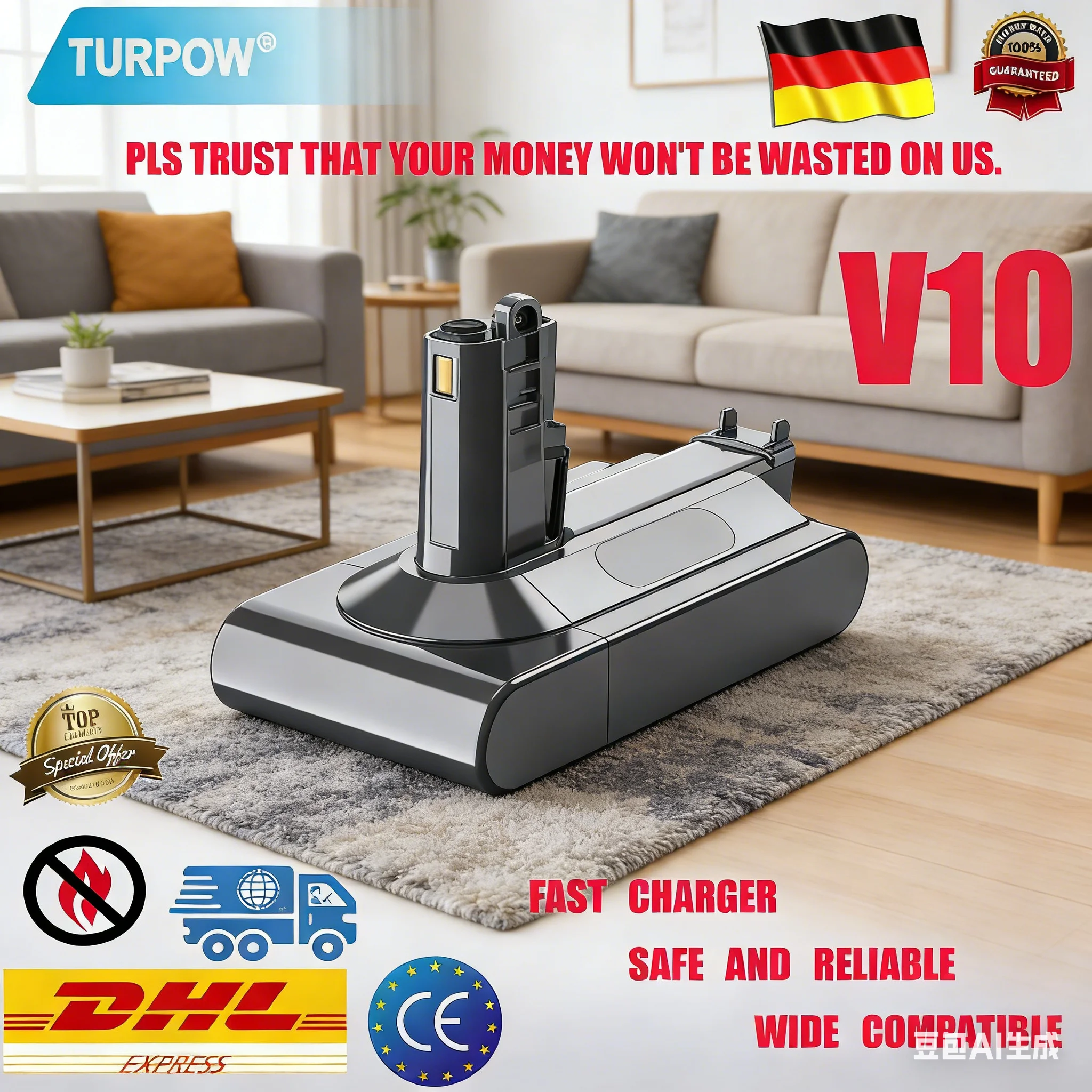 

Аккумулятор 25.2V V10 12800 мАч для Dyson, совместимый с пылесосами SV12 V10 Animal Absolute Motorhead Fluffy