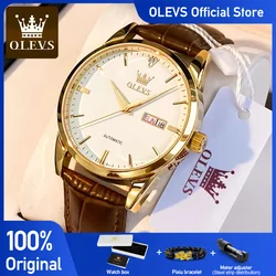 OLEVS Top Brand Men Classic Quartz Waterproof Watch Leather Strap Business Popular Casual Watch for Man Original Luminous