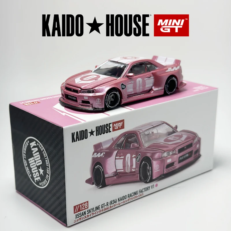 Kaido House Skyline GTR R34 Pink KAIDO RACING FACTORY V1 KHMG alloy car Model chase 128