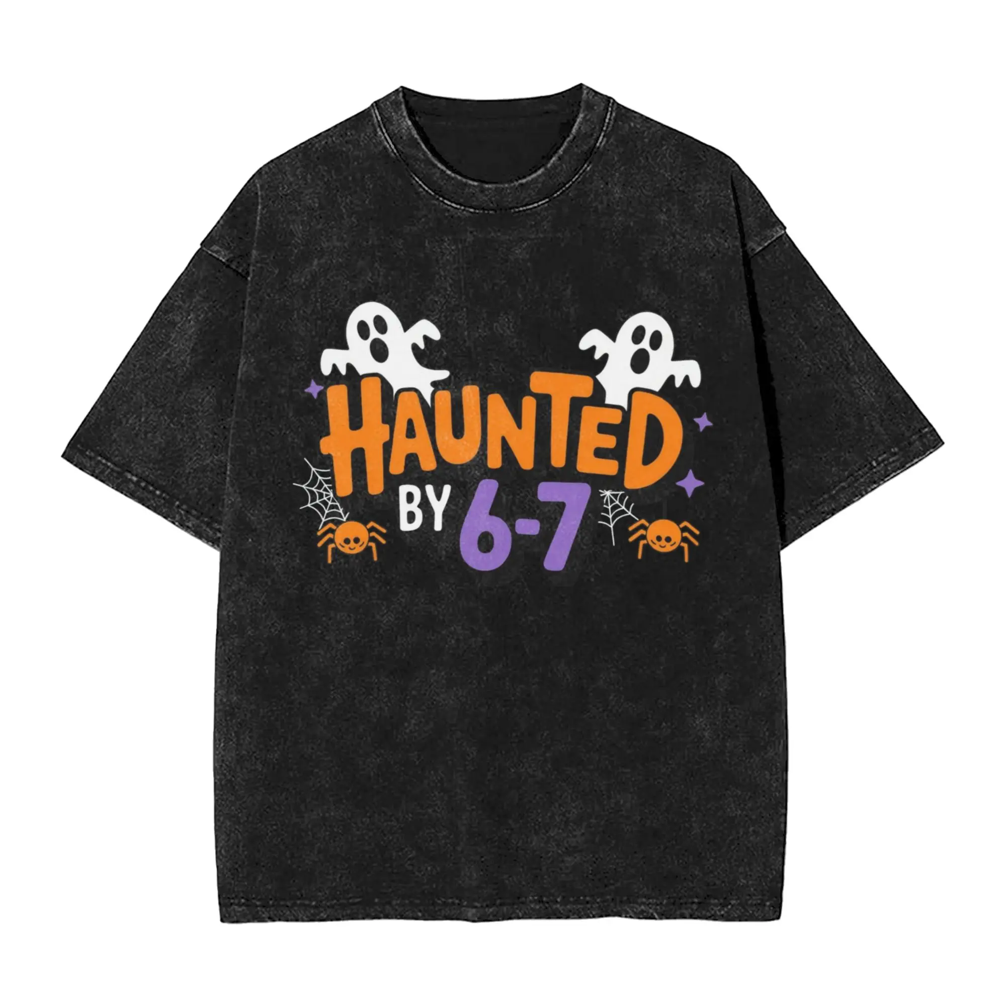 

Vintage Washed T Shirt Haunted by 6 7 Funny Retro Halloween Meme Cotton T-Shirts Novelty Tshirt Men Summer Retro Casual Top Tees