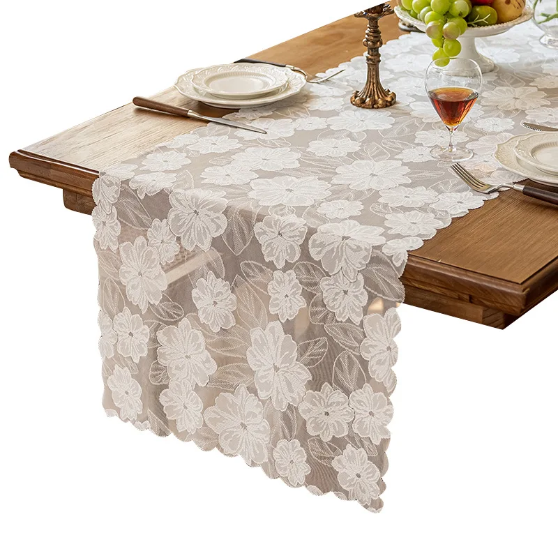 หรูหราลูกไม้ตารางธงตารางกาแฟตารางบรรยากาศผ้าปูโต๊ะตกแต่ง Hollowed Out ด้านข้างตู้ฝุ่น
